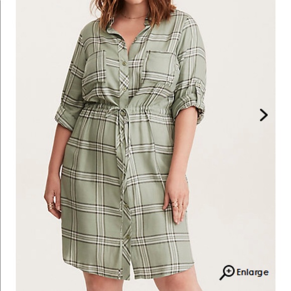 torrid Dresses & Skirts - TorridSize 0X Green Plaid Drawstring Shirt Dress